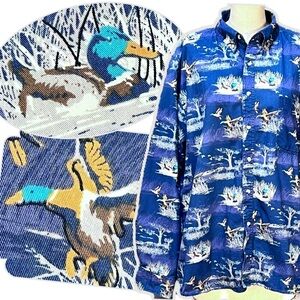 VINTAGE Field Tested mallard duck outdoor nature bird lake button down shirt 90s
